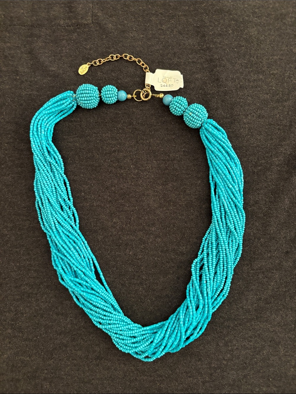 LOFT Bright Turquoise Multi-Strand Beaded Necklace with Gold Accents